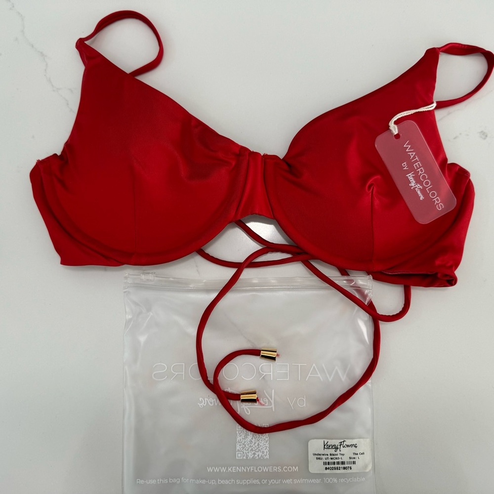 NWT - Kenny Flowers - The Cali - Swimsuit Bikini Top - Red - Size L